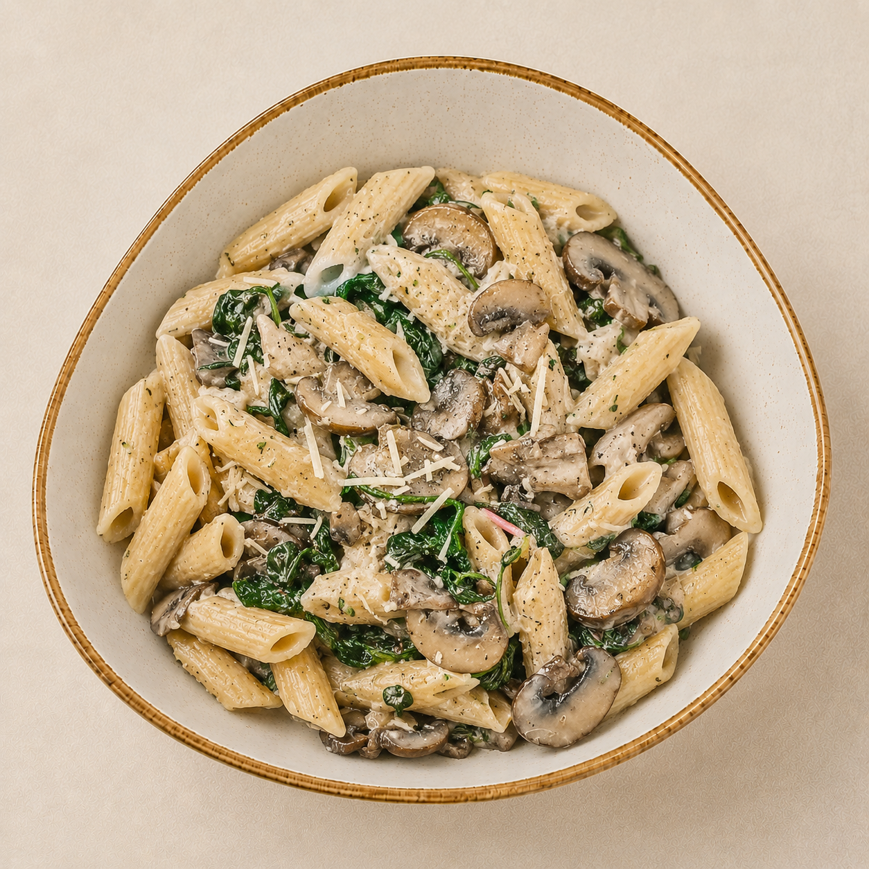 Penne mit Champignon-Spinat